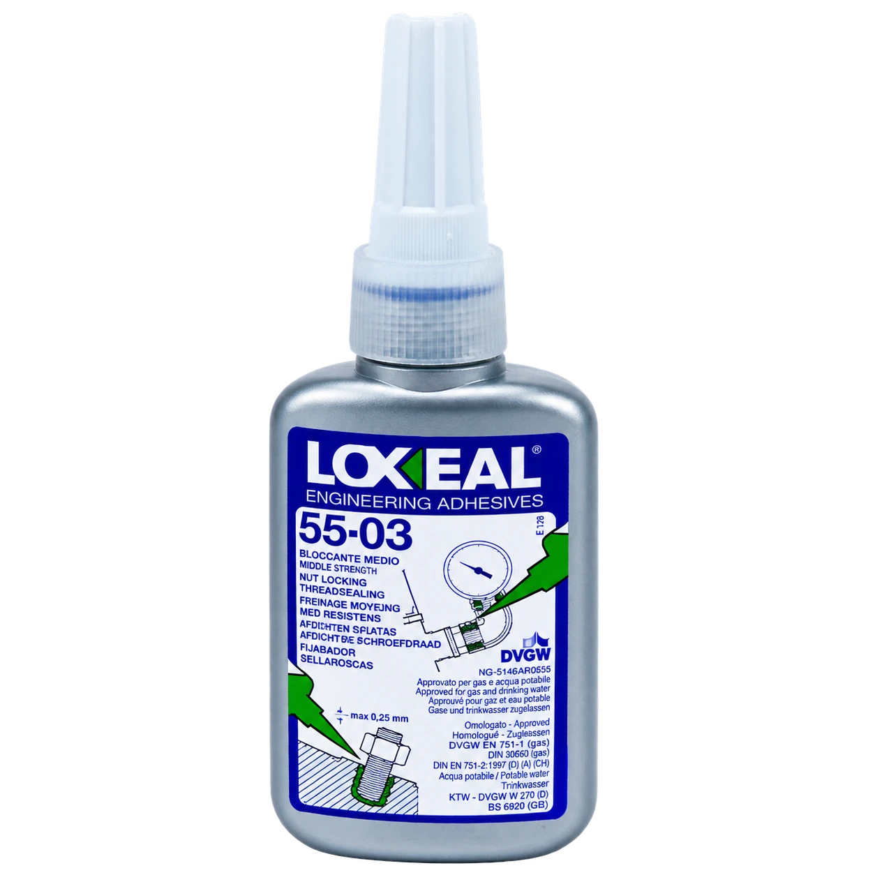 Fijador de roscas de resistencia media Loxeal 55-03 · 50 ml — envase individual