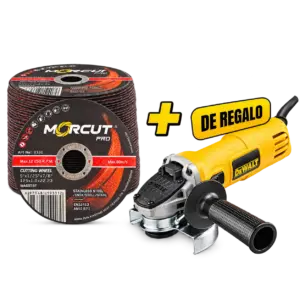 Pack 100 discos de corte MORCUT 125×1 mm + amoladora DeWalt 125 mm de regalo